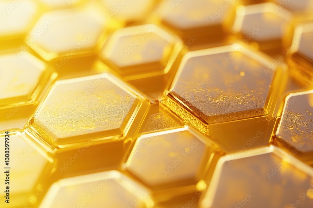 Aufkleber Structured hexagonal honeycomb pattern displaying a rich golden gradient in a modern organic design with subtle spacing between shapes