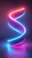 Neon S-shaped light art in studio