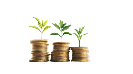 Growth concept with plants and coins.