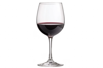 A tall, elegant wine glass filled with rich red wine, showcasing its deep color and clarity. glass stands on slender stem, highlighting sophistication of drink