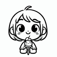 Obraz premium Little girl holding ice cream in cartoon vector style