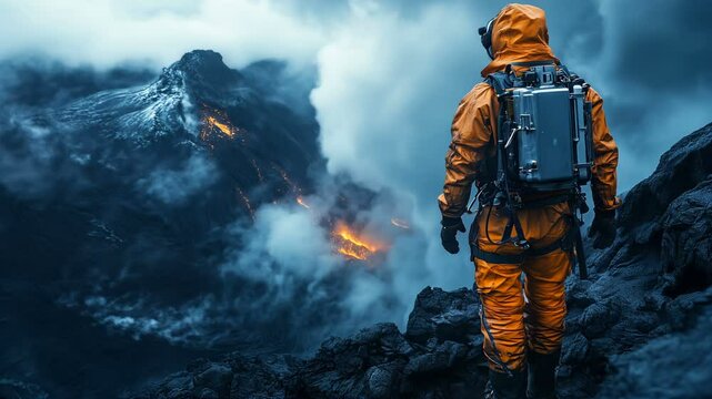 Experience Dramatic Volcano Exploration with Fiery Eruptions as a Thrilling Background for Adventure