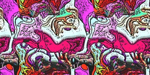 Modern marbled boho seamless border pattern. Funky wavy fashion background banner design. Painterly swirl effect for summer retro 80s vibes wash tape and edging trim.