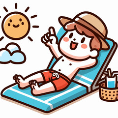 cartoon vector illustration of a person sunbathing in summer