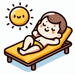 cartoon vector illustration of a person sunbathing in summer