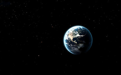 Obraz premium Earth in the Cosmos: A mesmerizing view of Earth suspended in the vast expanse of space, showcasing its vibrant blue oceans, swirling clouds, and the promise of life under a starry backdrop. 