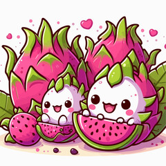 Obraz premium cute cartoon vector illustration of dragon fruit