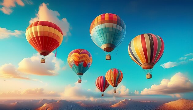 five colorful hot air balloons are floating in the sky