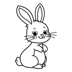 Cute cartoon bunny vector illustration in black and white isolated on white background