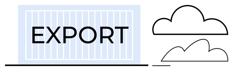 Large container labeled EXPORT, minimalist cloud outline depicts shipping, logistics, trade routes, supply chain, storage, freight, transportation. Ideal for commerce global trade delivery systems