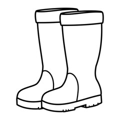 Cartoon rain boots vector illustration in black and white isolated on white background	