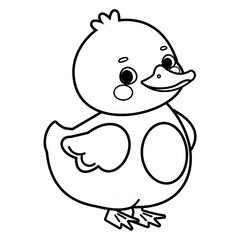 Cute cartoon baby duck vector illustration in black and white isolated on white background	
