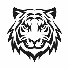 Fototapeta premium Tiger Face Logo. Front-facing tiger head in clean black and white. Concept: focus, dominance, intensity. Great for sports branding, tattoos, streetwear, team logos, or book covers.