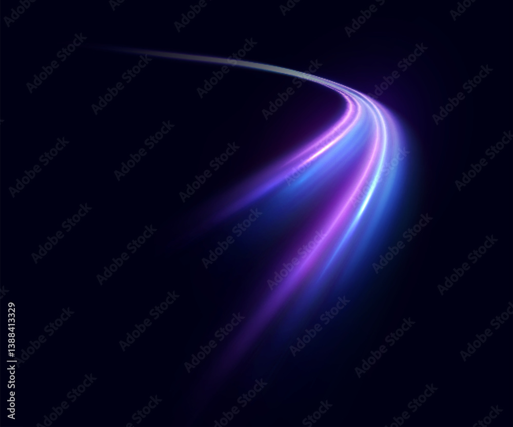 Aufkleber Abstract neon light lines with violet-blue glow on dark background. Energetic curve with soft glow and movement effect.