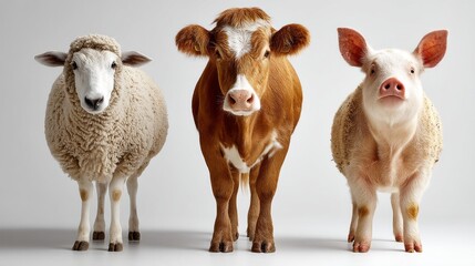 Obraz premium Animals Farm Animal Scene Clean Sheep Trio Pig) Field
