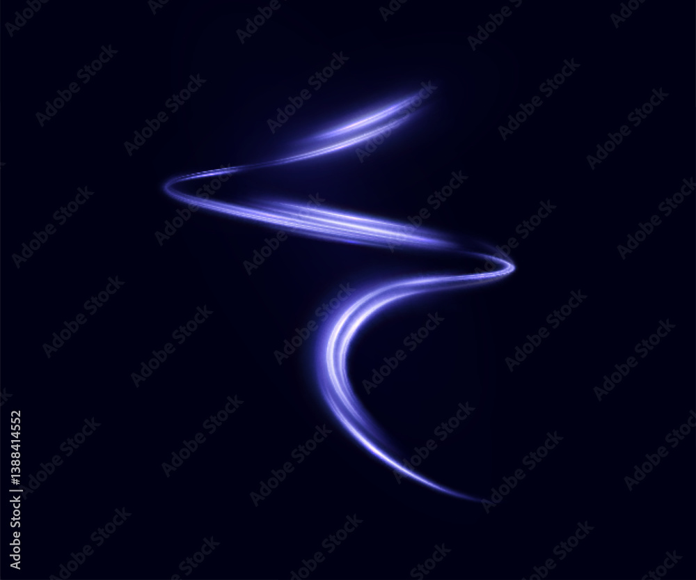 Poster blue glowing spiral light trail with smooth motion and soft blur on dark background. great for sci-f