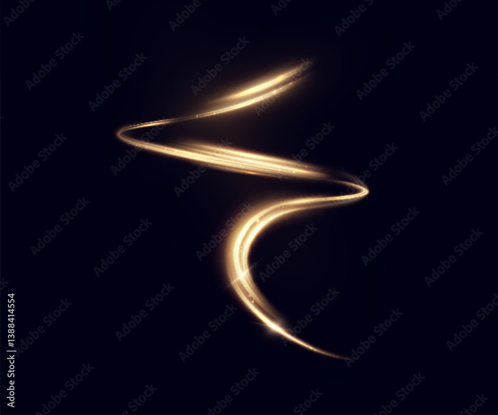 Aufkleber abstract spiral light path in shining gold style with soft shimmer and particle effects on dark back