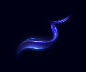 Abstract curved light line in neon blue style with shimmering particles on dark background. for futuristic interfaces, techno covers, digital backgrounds, banners, advertising animations, presentation