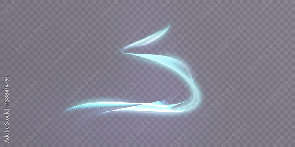 Poster futuristic glowing blue light trail with dynamic motion and smooth energy flow on transparent backgr