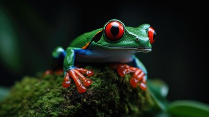 Vibrant red-eyed tree frog