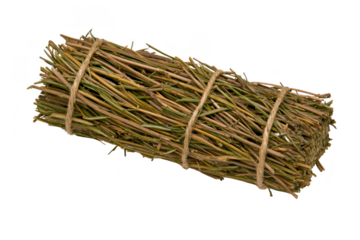 A bundle of dried twigs tied together with natural rope, showcasing rustic and earthy appearance. twigs are neatly arranged, highlighting their natural texture and color