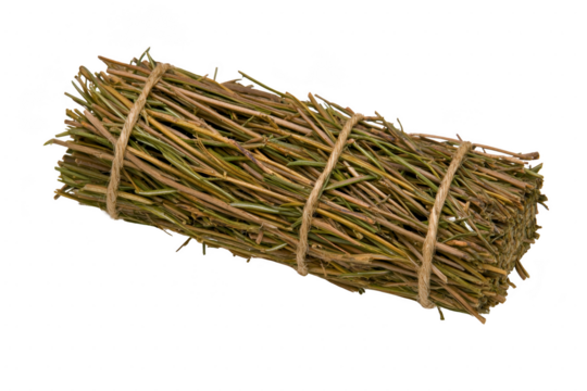 A bundle of dried twigs tied together with natural rope, showcasing rustic and earthy appearance. twigs are neatly arranged, highlighting their natural texture and color