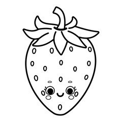 Cute cartoon strawberry vector illustration in black and white isolated on white background 