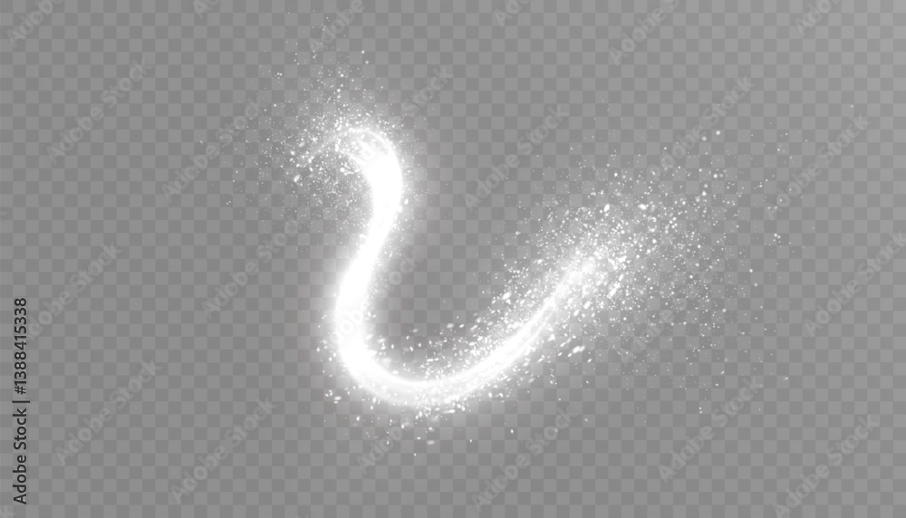 Poster curved glowing light trail with spark particles on transparent background. perfect for magic spells,