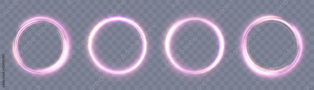 Poster set of glowing pink magic rings with soft blur on transparent background. perfect for portals, ui el