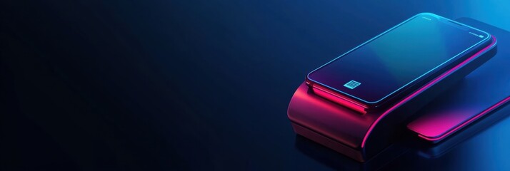 Sleek smartphone demonstrates NFC payment technology beside modern POS terminal in a minimalistic fintech setting