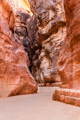 The Siq gorge, main entrance to the ancient city Petra, Jordan