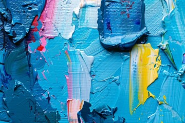 Photo of Many rough blue smears of acrylic oil paint on flat surface. Background texture for backdrops or mapping