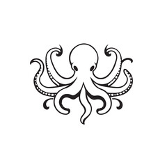 Black Color Octopus Silhouette. Octopus logo Isolated on white background. A black octopus icon vector illustration.