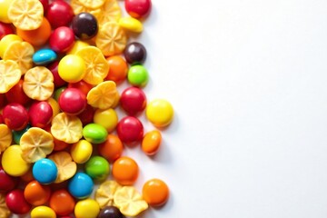 Obraz premium Pile of colorful candy, chips, and soda on white , vibrant, sweet, fast food