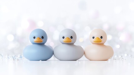 Three pastel-colored rubber ducks