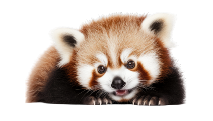 a cute red panda resting on a surface showcasing its fluffy fur and expressive eyes evoking a sense of warmth and playfulness