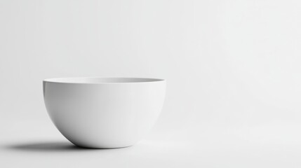 A simple white bowl sits on a white background. The bowl is round and smooth. The image is high-resolution with soft, even lighting. The style is minimalist and clean. The overall mood is calm and