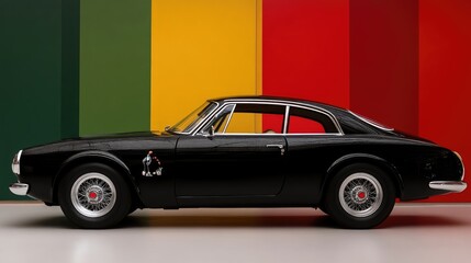 Classic Black Coupe against Vibrant Colors