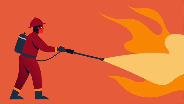 Firefighter and Flames A firefighter spraying water on an intense fire symbolizing the efforts to combat wildfires exacerbated by climate change.