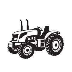 Farm tractor, black and white silhouette logo design isolated on a white background. A farm Tractor Silhouette. Vector illustration.