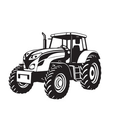 Farm tractor, black and white silhouette logo design isolated on a white background. A farm Tractor Silhouette. Vector illustration.