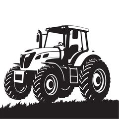 Farm tractor, black and white silhouette logo design isolated on a white background. A farm Tractor Silhouette. Vector illustration.