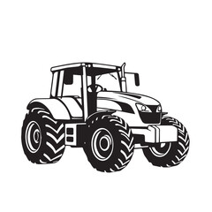 Farm tractor, black and white silhouette logo design isolated on a white background. A farm Tractor Silhouette. Vector illustration.