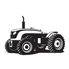 Farm tractor, black and white silhouette logo design isolated on a white background. A farm Tractor Silhouette. Vector illustration.