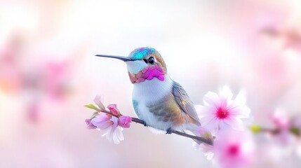 Fototapeta premium Delicate hummingbird amidst spring blossoms