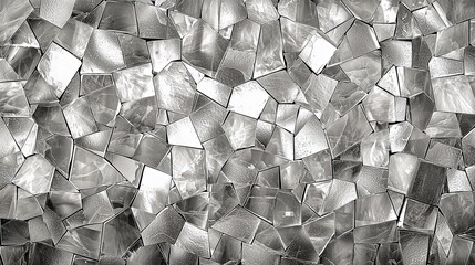 Intricate silver mosaic design showcasing reflective geometric patterns and textures from various angles in bright lighting