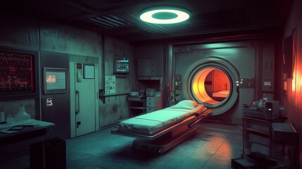 Exploring a Futuristic Medical Facility with Advanced Scanning Technology