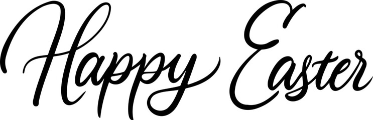 Happy Easter Handwritten Lettering. Classic Calligraphy Font. Holiday Greeting Template. Minimal Style Poster Design. Festive Text Layout. Spring Season Art. Black and White Illustration.