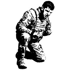 Fototapeta premium Black and White Ukraine Army Art Ilustration, Refusing to give up