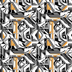 Obraz premium A black and white and orange geometric pattern.